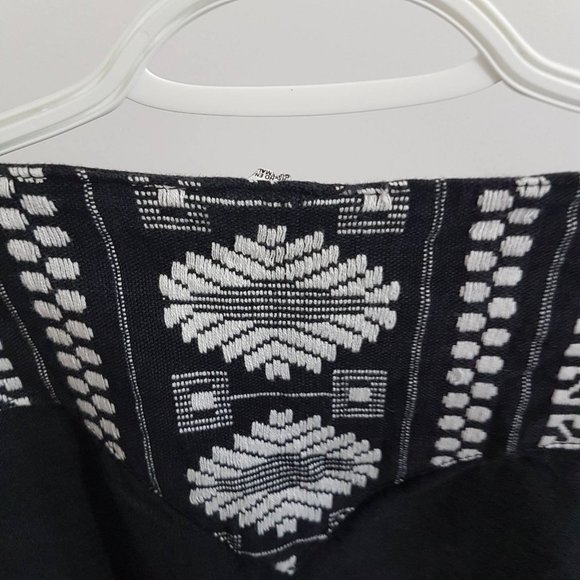 Tribal Pattern Black Tunic Shirt with Band Collar - Picture 9 of 13
